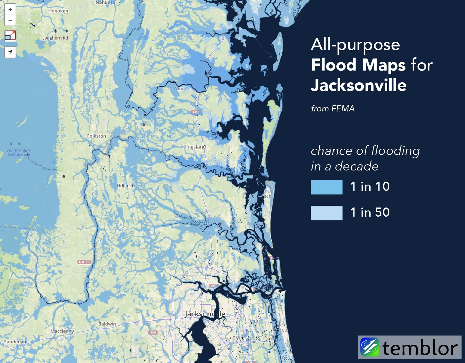 General FEMA flood map for Jacksonville, Florida.