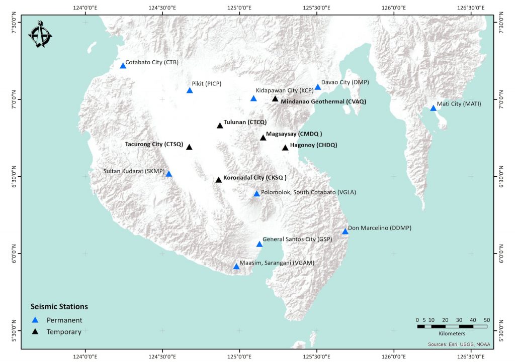 Regional seismic stations, both temporary and permanent, on Mindanao Island. Credit: PHIVOLCS 