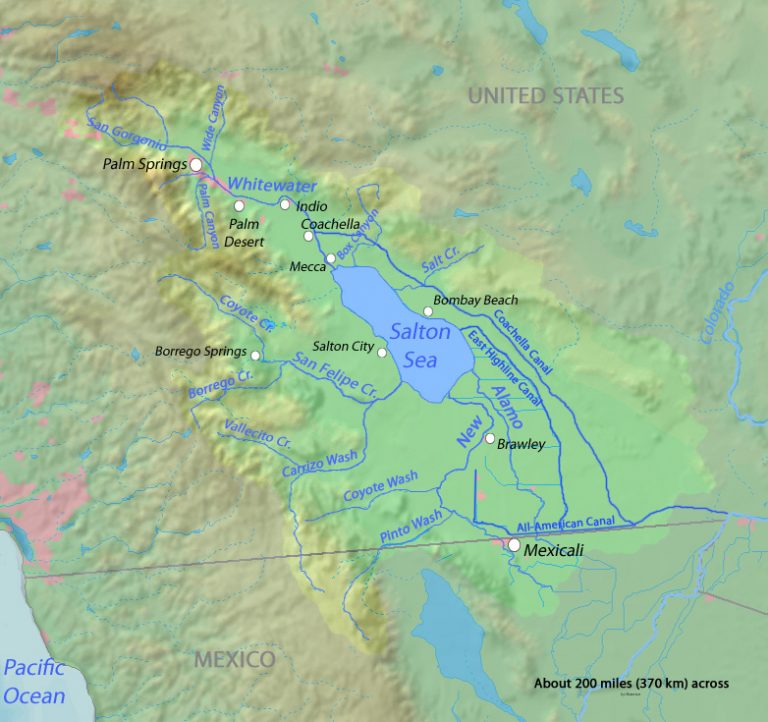 Map of the Salton Sea drainage area showing rivers draining into the
