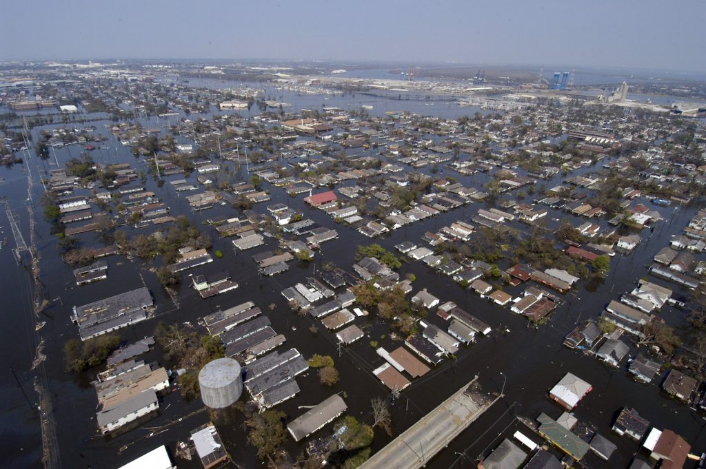 New Orleans streets flooded after Hurricane Katrina. Credit: Gary Nichols, U.S. Navy, public domain 