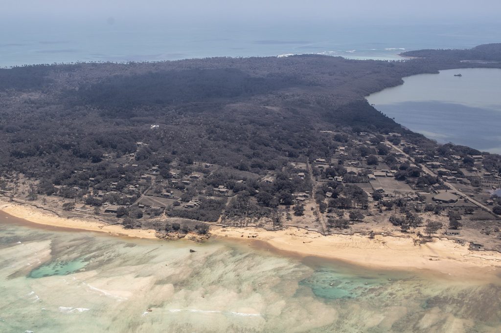 Much of Tonga was buried by heavy ash. Credit: New Zealand Defence Force (CC BY 4.0), via Wikimedia Commons 