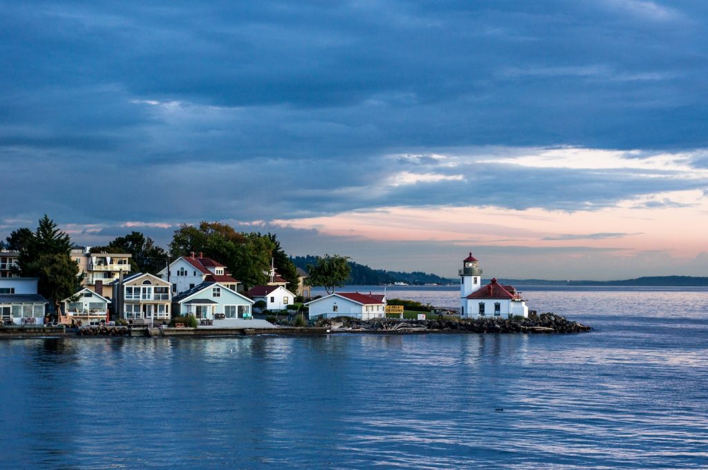 Waterfront homes on Puget Sound’s Bainbridge Island sit at water level