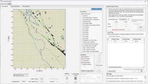 Figure 3. Coulomb 4.0’s updated desktop, with a map, Functions, Overlays and the Element Input Panel all simultaneously visible. One can toggle between Mosaic and Interpolated stress or strain. Contours can be added. The fault friction coefficient, calculation depth exaggeration can be adjusted. Whenever one inputs an earthquake source and slip, its seismic moment and magnitude (Mw) is reported in the Message panel. Credit: Temblor, CC BY-NC-ND 4.0