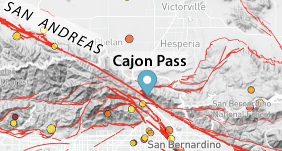 Zoomed in faullt map of Cajon Pass.